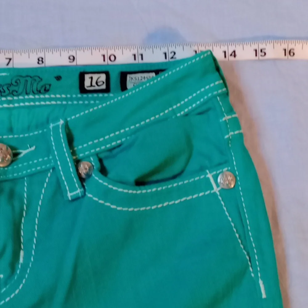 Miss Me Turquoise Denim Jeans 16 Youth - Picture 4 of 14